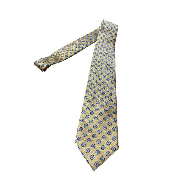 Burma Bibas Men's Tie Gold Blue Waffle Pattern Purple Silk Liner Classic - Picture 1 of 10
